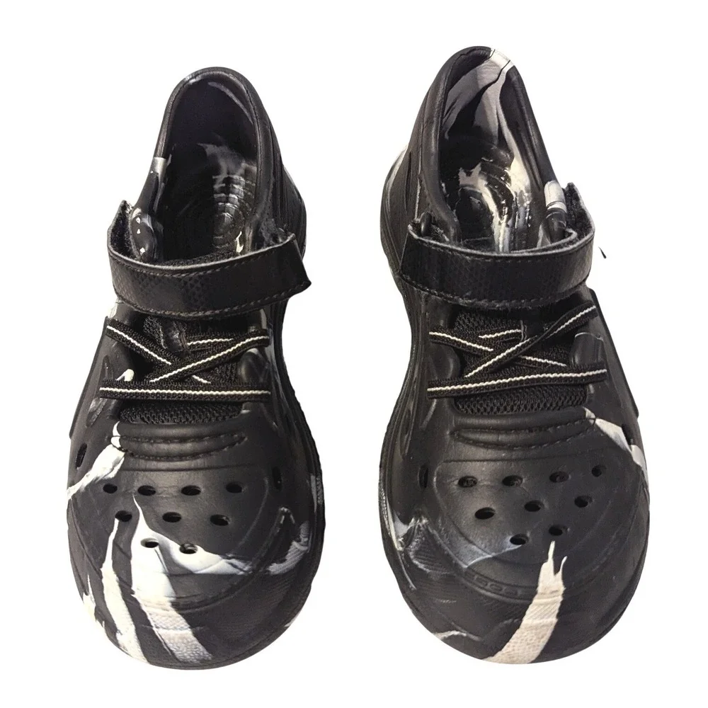Stride Rite 360 Ocean Boys Black White Marble Rubber Water Shoes Hook Loop Sz 12